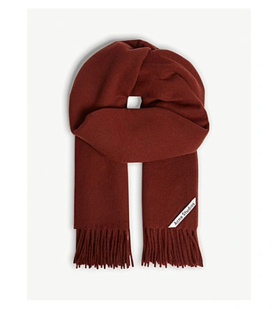 Acne Studios Fringed Mélange Wool Scarf In Camel Brown