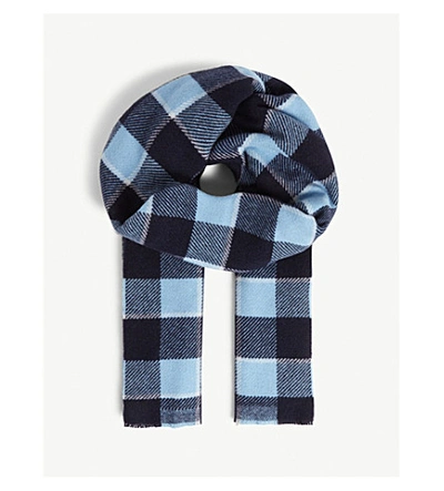 Shop Acne Studios Check Print Scarf In Navy/dusty Blue
