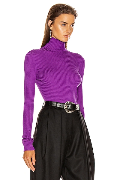 Shop Jil Sander Ribbed Turtleneck Sweater Top In Purple In Bright Purple