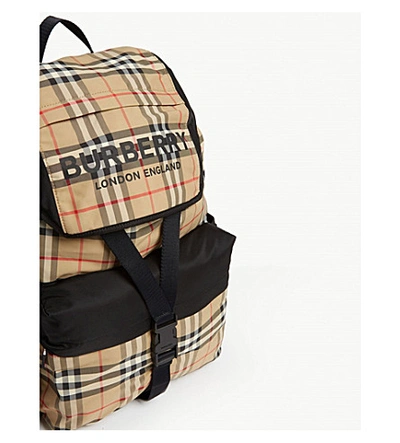 Shop Burberry Nylon Check Backpack In Archive Beige
