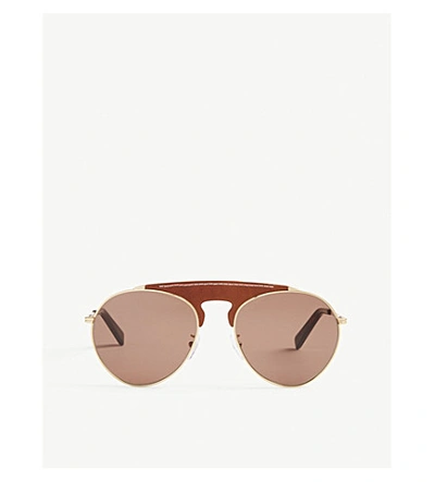 Shop Loewe Lw40005u Leather Bridge Pilot-frame Sunglasses In Gold