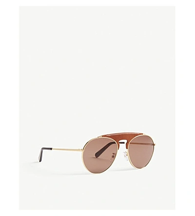Shop Loewe Lw40005u Leather Bridge Pilot-frame Sunglasses In Gold