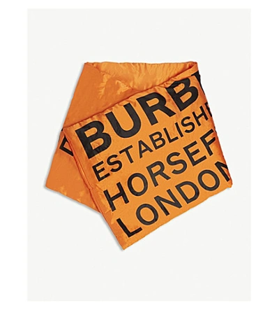 Shop Burberry Branded Silk Puffer Scarf In Bright Orange