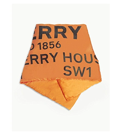 Shop Burberry Branded Silk Puffer Scarf In Bright Orange