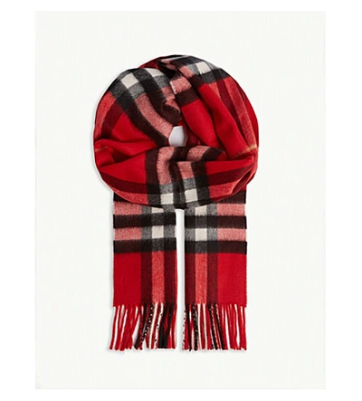 Shop Burberry Checked Cashmere Scarf In Bright Military Red