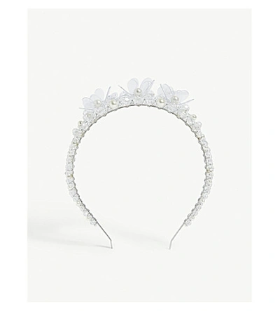 Shop Simone Rocha Floral Crystal Tiara In Clear Pearl