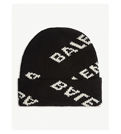 Shop Balenciaga Logo Intarsia Wool-blend Beanie In Black/white