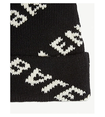 Shop Balenciaga Logo Intarsia Wool-blend Beanie In Black/white
