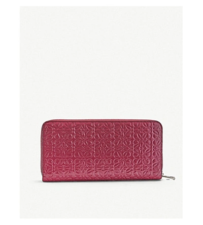 Shop Loewe Embossed Zip-around Leather Wallet In Raspberry