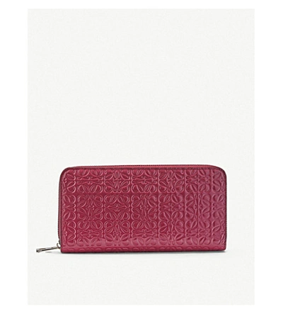 Shop Loewe Embossed Zip-around Leather Wallet In Raspberry