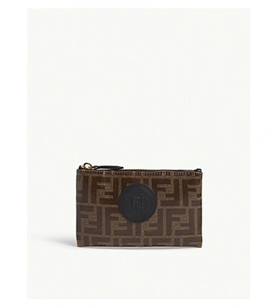 Shop Fendi Glazed Logo Pouch In Brown Black