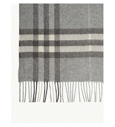 Shop Burberry Checked Cashmere Scarf In Pale Grey