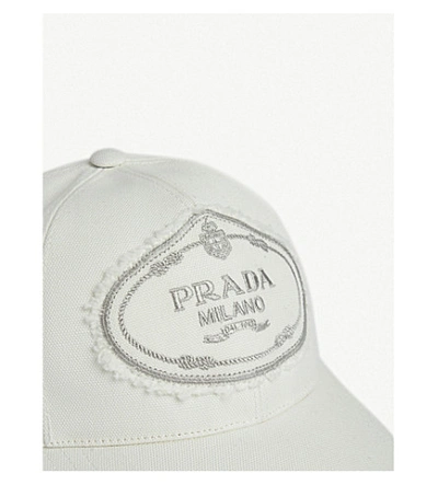 Shop Prada Logo Nylon Baseball Cap In White