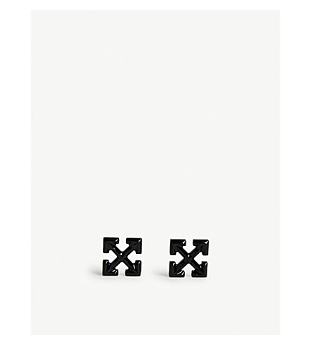 Off-white Arrow Logo Stud Earrings In Black | ModeSens