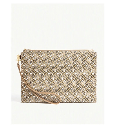 Shop Burberry Panola 'tb' Print Leather Pouch In Beige