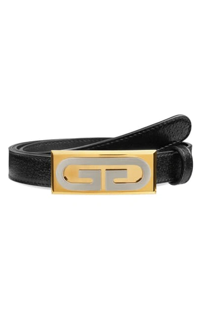 Shop Gucci Gg Plaque Buckle Leather Belt In Black