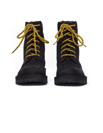 Shop Vetements Black Nubuck Trucker Logo Boots