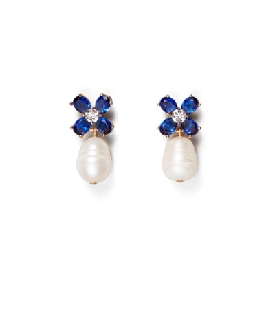 Tory Burch Buddy Clover Pearl Drop Earring In Tory Gold / Pearl / Blue /  Crystal | ModeSens