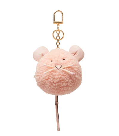 Shop Tory Burch Mouse Pom-pom Pouch Key Ring In Shell Pink