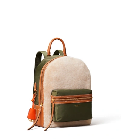 Shop Tory Burch Perry Shearling Backpack In Grape Leaf