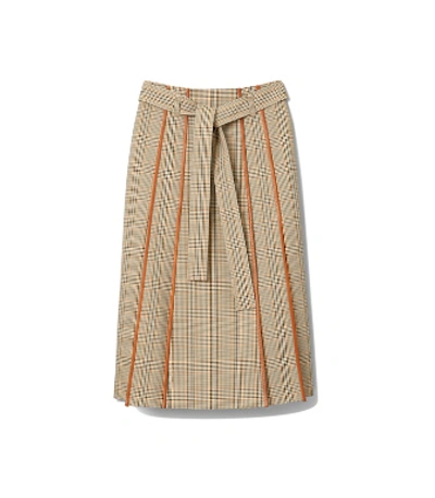 Shop Tory Burch Plaid Pleated Skirt In Plaid/beige