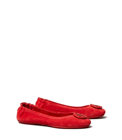 Shop Tory Burch Minnie Travel Ballet Flat, Suede In Ruby Red / Ruby Red