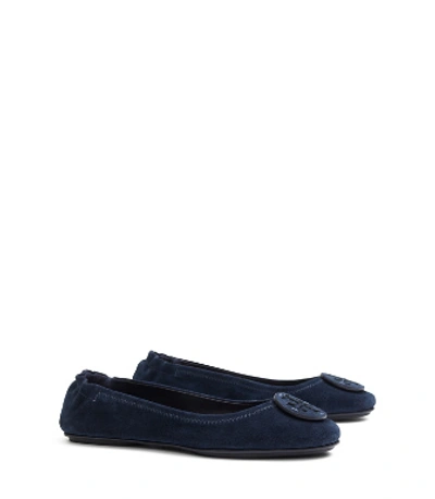 Shop Tory Burch Minnie Travel Ballet Flats, Suede In Perfect Navy