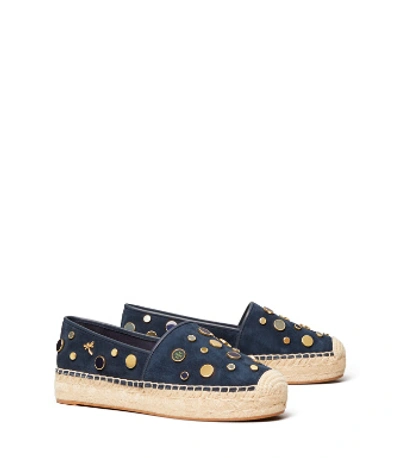 Shop Tory Burch Suki Platform Espadrilles In Ink Navy / Ink Navy