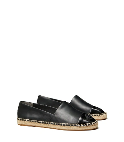 Shop Tory Burch Color-block Mixed-leather Espadrille In Perfect Black