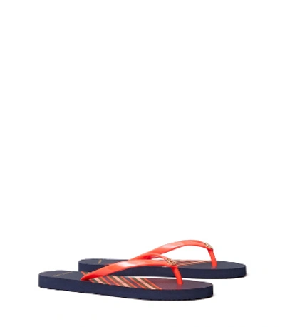 Shop Tory Burch Printed Thin Flip-flop In Red / Navy Brush Stripe