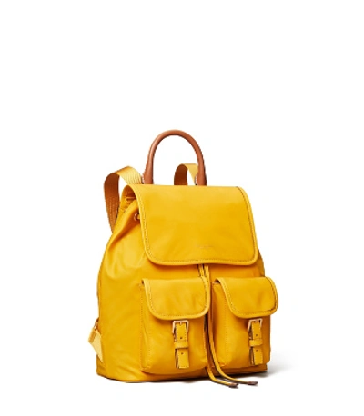 Shop Tory Burch Perry Nylon Flap Backpack In Golden Crest