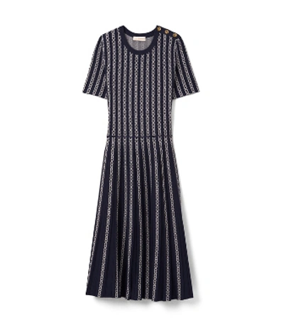 Shop Tory Burch Gemini Link Jacquard Dress In Tory Navy/classic Ivory