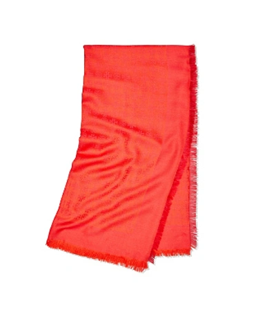 Shop Tory Burch Jacquard Traveler Scarf In Bright Red