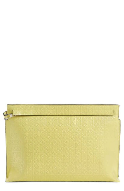 Shop Loewe Repeat Logo Anagram Calfskin Leather T Pouch In Yellow