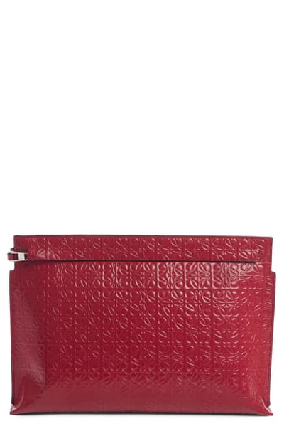 Shop Loewe Repeat Logo Anagram Calfskin Leather T Pouch In Raspberry