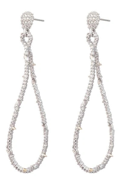 Shop Alexis Bittar Twisted Linear Pave Crystal Earrings In Silver
