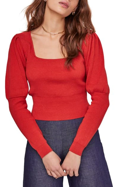 Shop Astr Bijou Square Neck Sweater In Red Brick