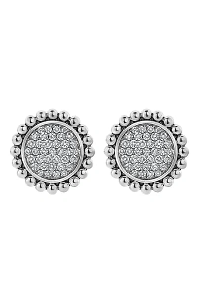 Shop Lagos Caviar Spark Diamond Pave Large Stud Earrings In Silver/ Diamond