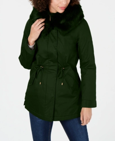 Shop French Connection Anorak Coat With Faux-fur Trim Hood In Russian Pine