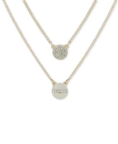 Shop Dkny Gold-tone Crystal Pendant Two-row Necklace, 16" + 3' Extender