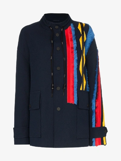 Shop Angel Chen Embroidered Stripe Coat In Blue