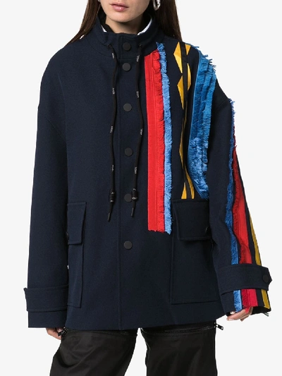 Shop Angel Chen Embroidered Stripe Coat In Blue