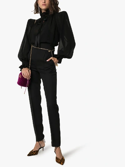 Shop Saint Laurent Exaggerated Shoulder Silk Blouse In Black