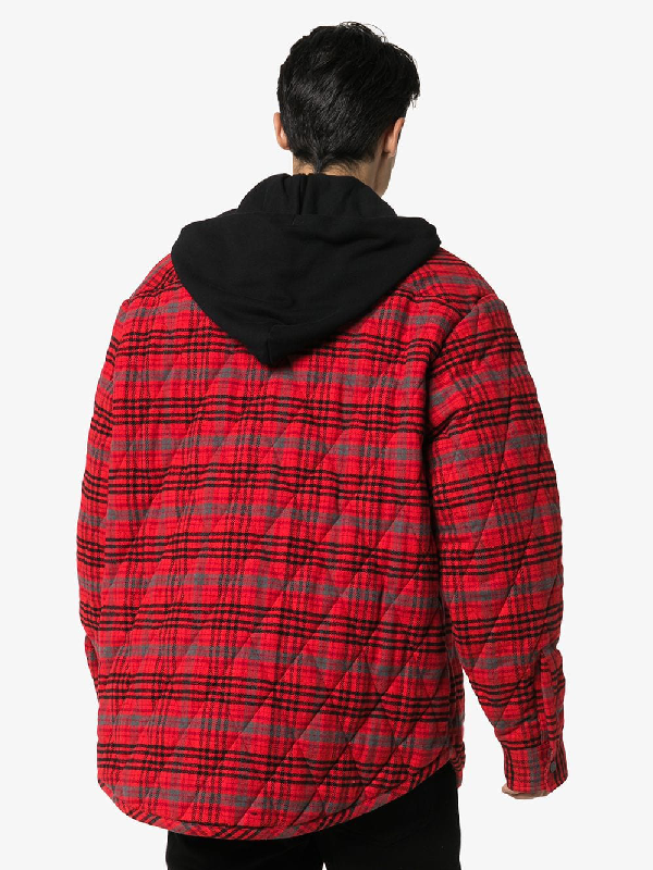 off white plaid hooded jacket