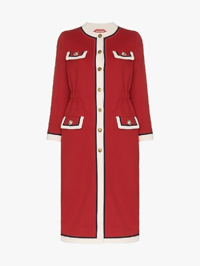 Shop Gucci Collarless Wool Coat In Red