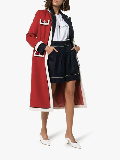 Shop Gucci Collarless Wool Coat In Red