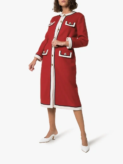 Shop Gucci Collarless Wool Coat In Red