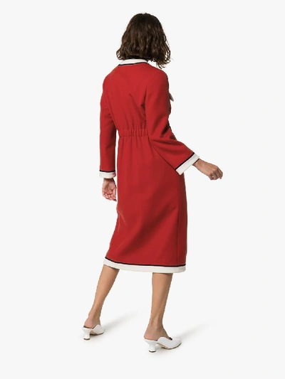 Shop Gucci Collarless Wool Coat In Red