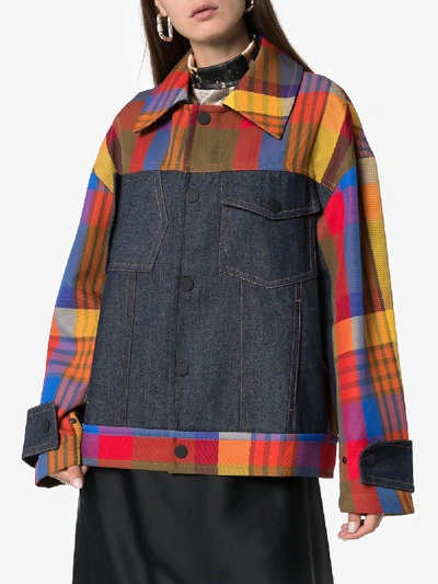 Shop Angel Chen Panelled Check Jacket In Multicoloured