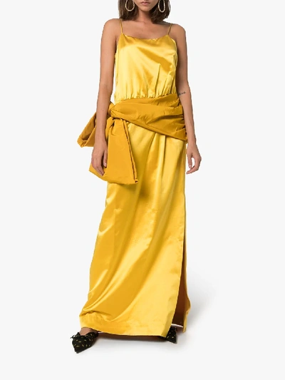 Shop Rosie Assoulin Sash Bow Silk Maxi Dress In Yellow